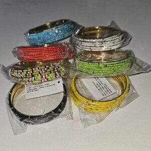 Colorful Beaded Metal Bangle 7 Row Bracelet Set, Multiple Colors